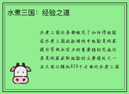 水煮三国：经验之道