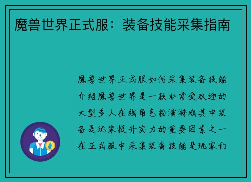 魔兽世界正式服：装备技能采集指南