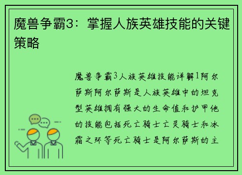 魔兽争霸3：掌握人族英雄技能的关键策略